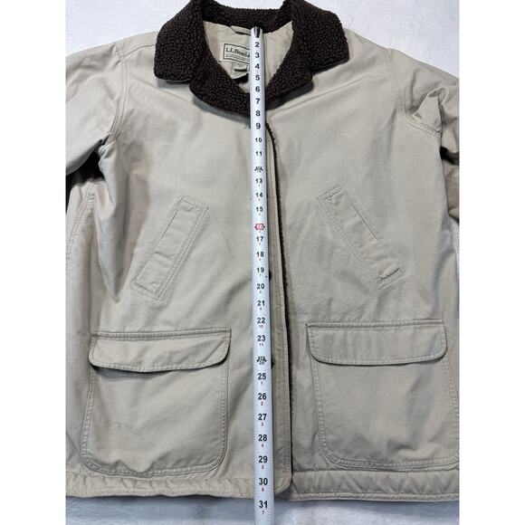 LL Bean Jacket Womens L beige Quilted Lined Field Chore Barn Work Coat Canvas - Picture 6 of 9